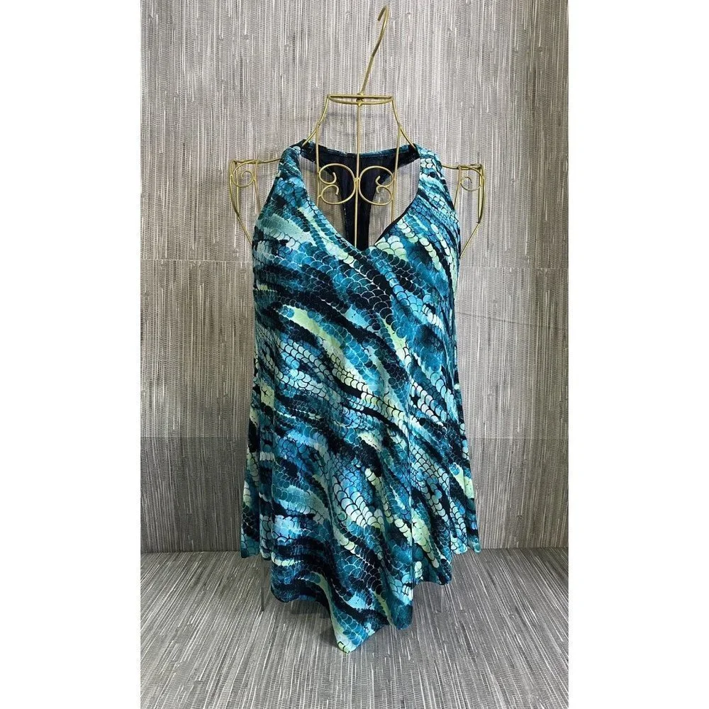 Magicsuit Woman's Aquarius Taylor Printed Racerback Underwire Tankini Top SZ 8‎
